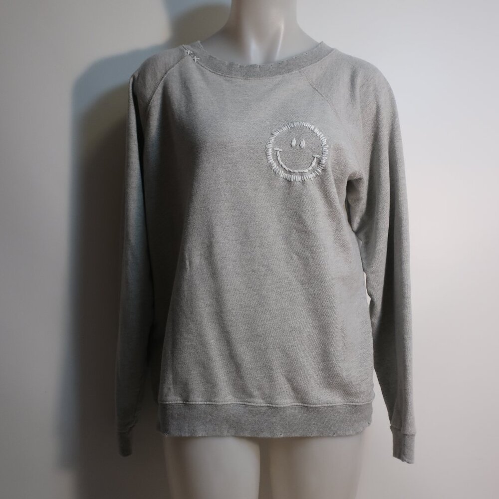 Casual Gray Smiley Crewneck Sweatshirt
